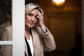 Marine Le Pen Leaves A Meeting With PM Barnier - Paris