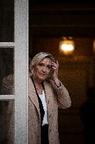 Marine Le Pen Leaves A Meeting With PM Barnier - Paris