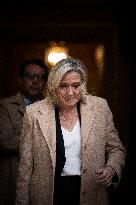 Marine Le Pen Leaves A Meeting With PM Barnier - Paris