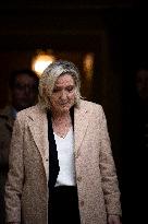 Marine Le Pen Leaves A Meeting With PM Barnier - Paris