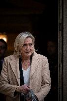 Marine Le Pen Leaves A Meeting With PM Barnier - Paris