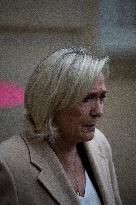 Marine Le Pen Leaves A Meeting With PM Barnier - Paris