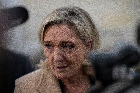 Marine Le Pen Leaves A Meeting With PM Barnier - Paris