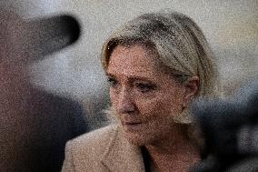 Marine Le Pen Leaves A Meeting With PM Barnier - Paris