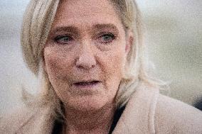 Marine Le Pen Leaves A Meeting With PM Barnier - Paris