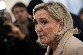 Marine Le Pen Leaves A Meeting With PM Barnier - Paris