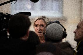 Marine Le Pen Leaves A Meeting With PM Barnier - Paris