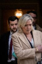 Marine Le Pen Leaves A Meeting With PM Barnier - Paris