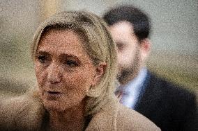 Marine Le Pen Leaves A Meeting With PM Barnier - Paris