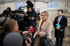 Marine Le Pen Leaves A Meeting With PM Barnier - Paris