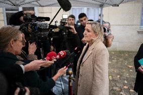 Marine Le Pen Leaves A Meeting With PM Barnier - Paris