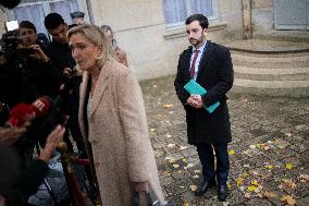 Marine Le Pen Leaves A Meeting With PM Barnier - Paris