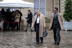 Marine Le Pen Leaves A Meeting With PM Barnier - Paris