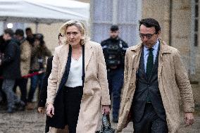 Marine Le Pen Leaves A Meeting With PM Barnier - Paris