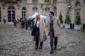 Marine Le Pen Leaves A Meeting With PM Barnier - Paris