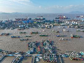 Fishing Boats Parked Port to Avoid Cold Wave