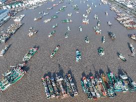 Fishing Boats Parked Port to Avoid Cold Wave