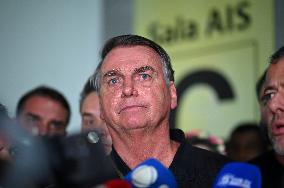 Former Brazilian President Jair Bolsonaro Speaks To The Press