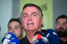 Former Brazilian President Jair Bolsonaro Speaks To The Press