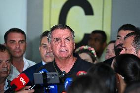 Former Brazilian President Jair Bolsonaro Speaks To The Press