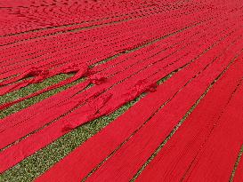 Drying Red Fabric - Bangladesh