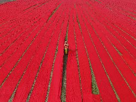 Drying Red Fabric - Bangladesh