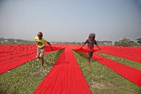 Drying Red Fabric - Bangladesh