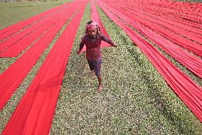 Drying Red Fabric - Bangladesh