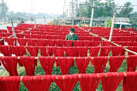 Drying Red Fabric - Bangladesh