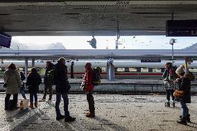 Passengers Await A Train At Garmisch-Partenkirchen Station