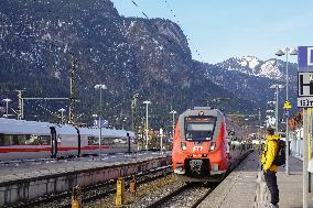 Passengers Await A Train At Garmisch-Partenkirchen Station