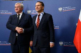 Poland's Foreign Affairs Minister Meets Ukraine's Foreign Minister Andrii Sybiha In Warsaw.