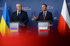 Poland's Foreign Affairs Minister Meets Ukraine's Foreign Minister Andrii Sybiha In Warsaw.