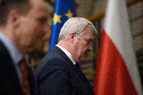 Poland's Foreign Affairs Minister Meets Ukraine's Foreign Minister Andrii Sybiha In Warsaw.