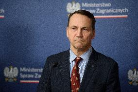 Poland's Foreign Affairs Minister Meets Ukraine's Foreign Minister Andrii Sybiha In Warsaw.