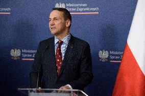 Poland's Foreign Affairs Minister Meets Ukraine's Foreign Minister Andrii Sybiha In Warsaw.