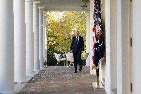 President Joe Biden makes a statement after the Israeli security cabinet approves a ceasefire in Lebanon