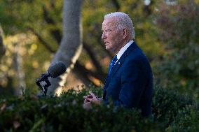 President Joe Biden makes a statement after the Israeli security cabinet approves a ceasefire in Lebanon