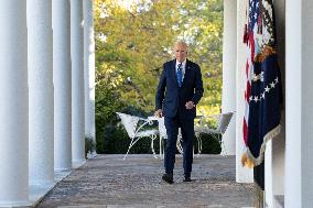 President Joe Biden makes a statement after the Israeli security cabinet approves a ceasefire in Lebanon