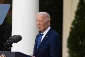 President Joe Biden makes a statement after the Israeli security cabinet approves a ceasefire in Lebanon