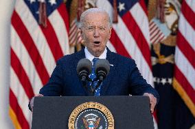 President Joe Biden makes a statement after the Israeli security cabinet approves a ceasefire in Lebanon