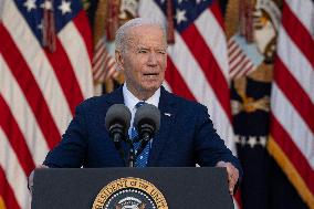 President Joe Biden makes a statement after the Israeli security cabinet approves a ceasefire in Lebanon