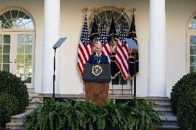 President Joe Biden makes a statement after the Israeli security cabinet approves a ceasefire in Lebanon