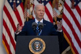 President Joe Biden makes a statement after the Israeli security cabinet approves a ceasefire in Lebanon