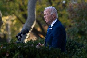 President Joe Biden makes a statement after the Israeli security cabinet approves a ceasefire in Lebanon