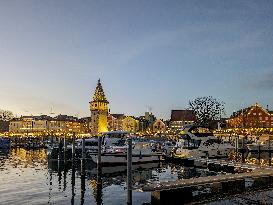 Christmas Market In Lindau At Lake Constance, Bodensee, Bavaria