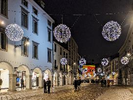 Christmas Illuminated City Of Udine, Italy