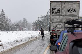 A Winter Storm Brings Chain Control And Delays On Interstate 80 East Near Cisco Grove, Calif., On Tuesday, November 27, 2024.