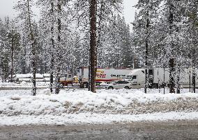 A Winter Storm Brings Chain Control And Delays On Interstate 80 East Near Cisco Grove, Calif., On Tuesday, November 27, 2024.