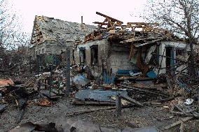 Aftermath of Russian shelling of Yasnohirka village near Kramatorsk